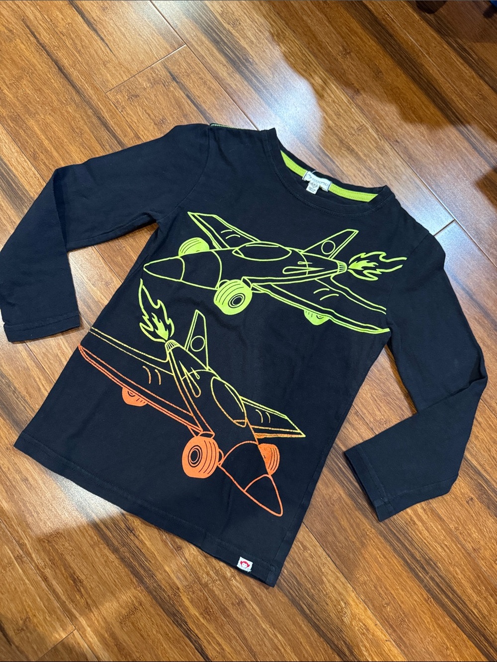 Appaman Black Long-Sleeve Tee with Neon Green & Neon Orange Airplanes